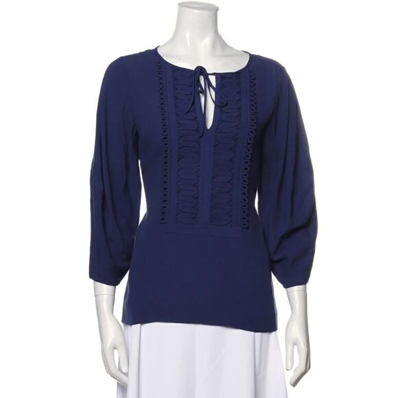 DIANE VON FURSTENBERGV-Neck Three-Quarter Sleeve Blouse - Picture 1 of 3